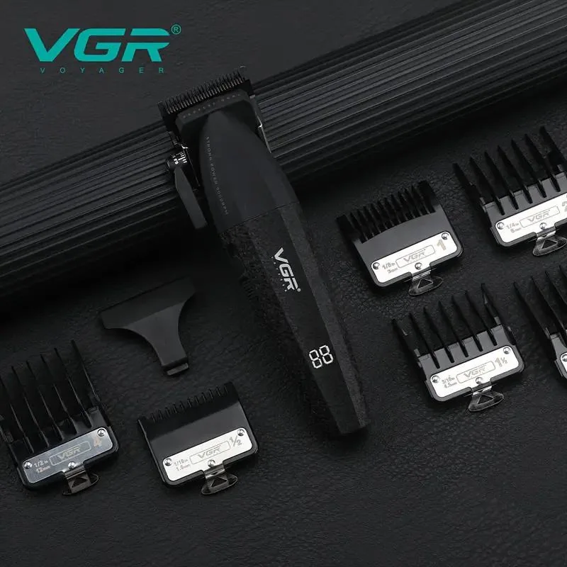 Аккумуляторная машинка для стрижки (clipper) VGR V-640C BLACK, 6 насадок, LED display, 9000RPM