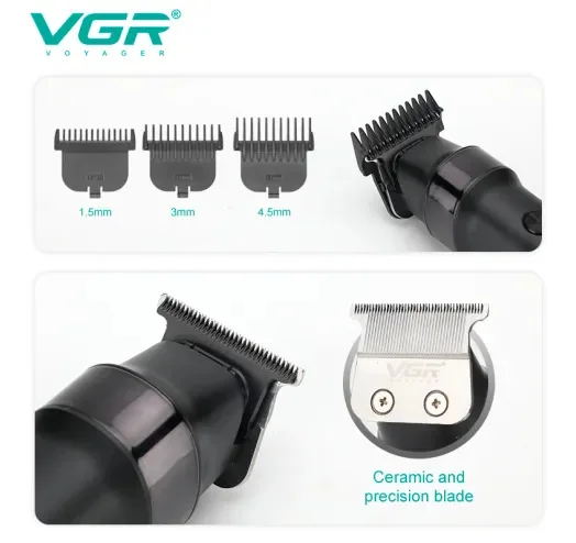 Триммер аккумуляторный VGR V-987, 4 насадки, LED дисплей