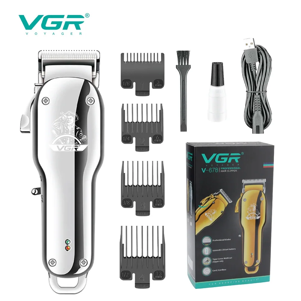 Акумуляторна машинка для стрижки (clipper) VGR V-678 SILVER, 4 насадки