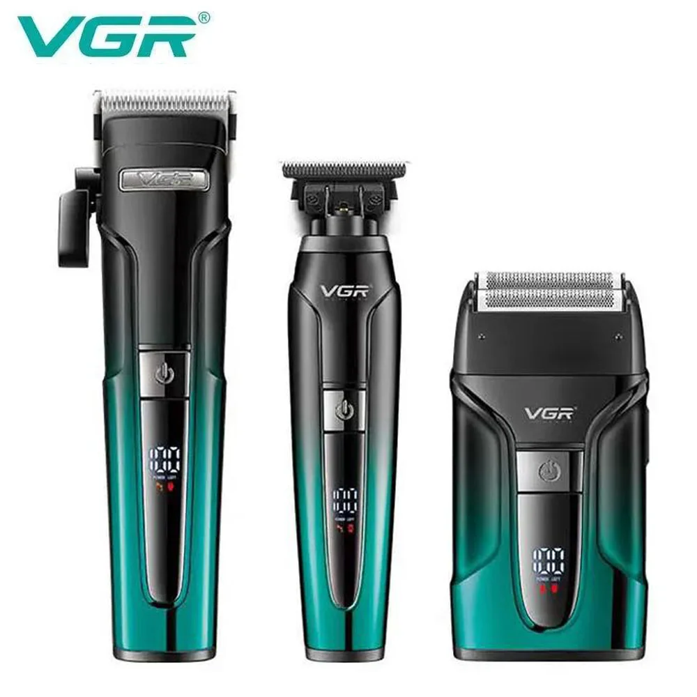 Комплект VGR 3 в 1 V-694 GREEN аккумуляторная машинка для стрижки (clipper), триммер и электробритва (шейвер)