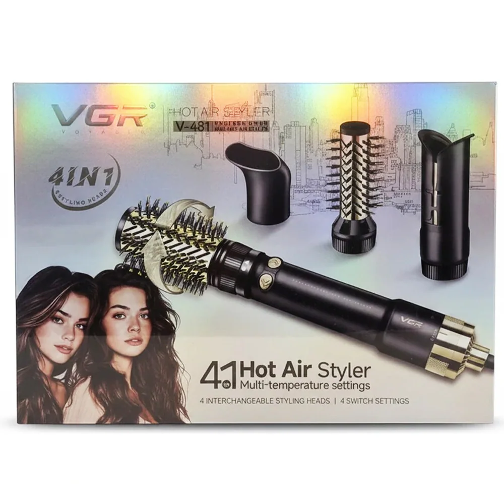 Фен-стайлер VGR 4 в 1 V-481 BLACK, 4 насадки, 2 швидкості, 3 режими температури, 1000W