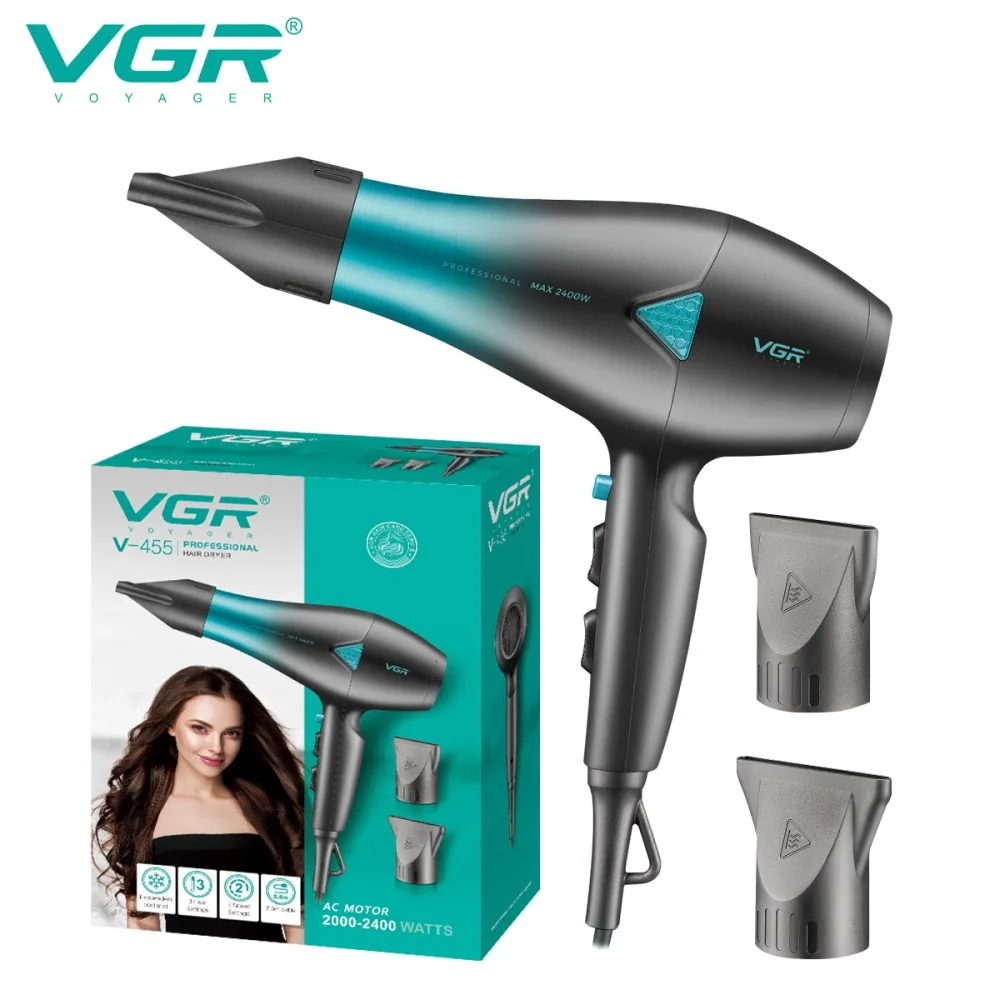 Фен професійний VGR V-455 GREEN, 2 швидкості, 3 режими температури, 2000-2400 Вт