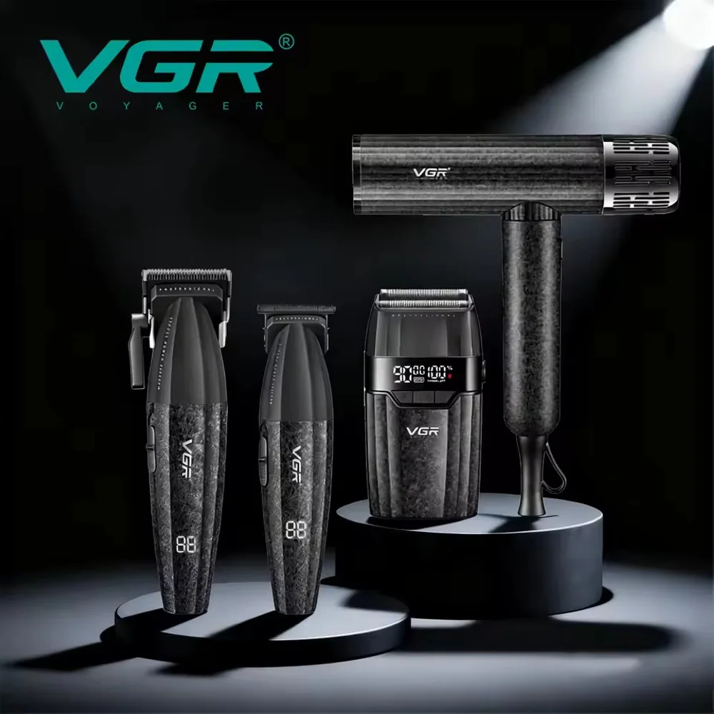 Комплект VGR 4 в 1 V-640 S4 BLACK, машинка для стрижки (clipper), триммер, електробритва (шейвер), фен