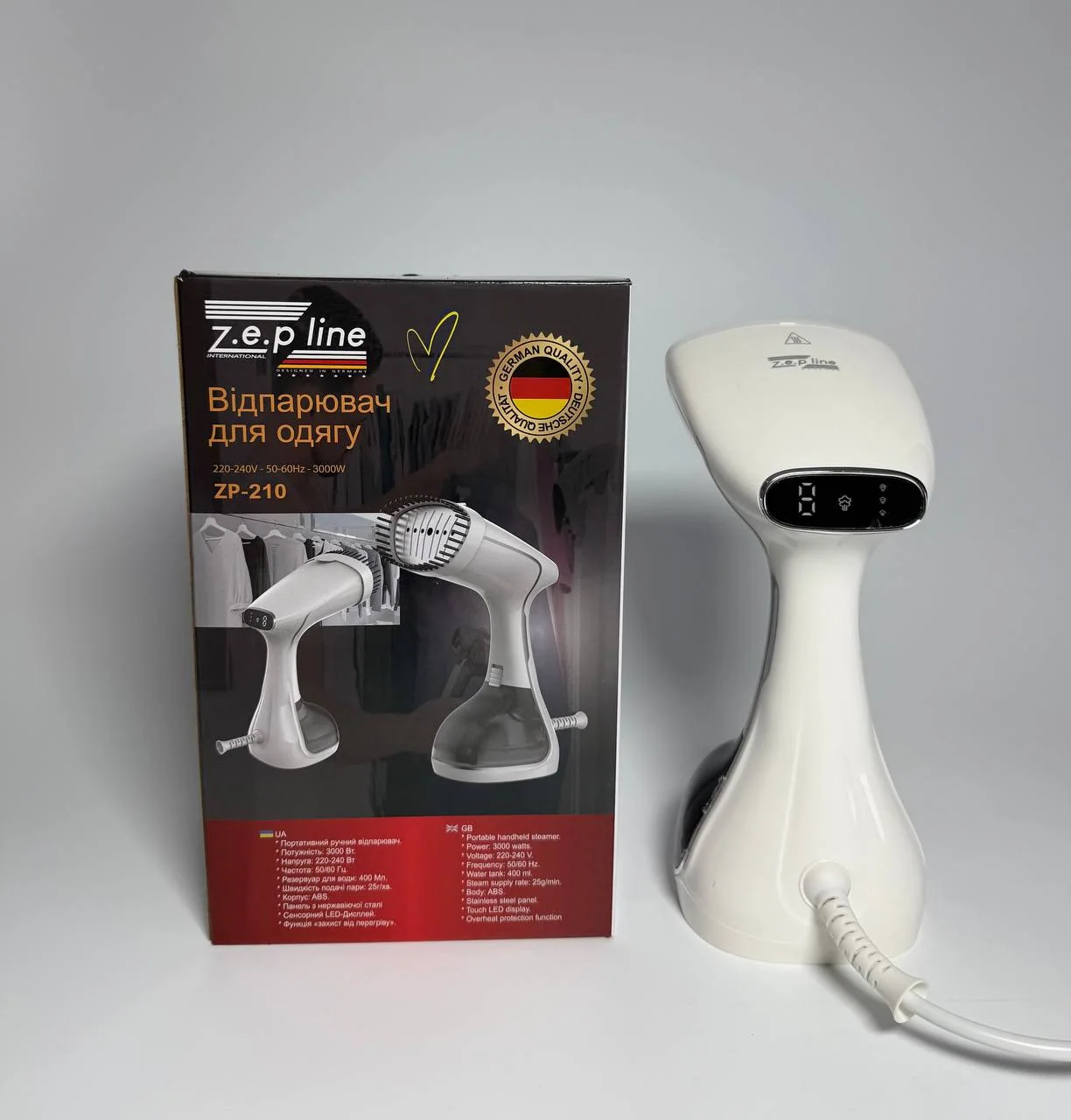 Вертикальный ручной отпариватель для одежды Zepline ZP-210 с сенсорным управлением Белый