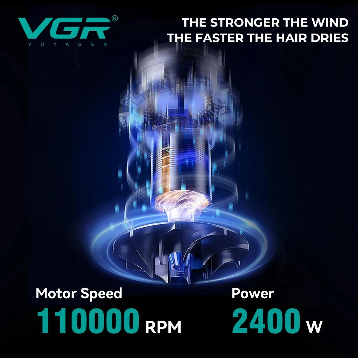 Фен профессиональный VGR V-469, 4 уровня обдува, 4 уровня температуры, 2 насадки, 2400 Вт