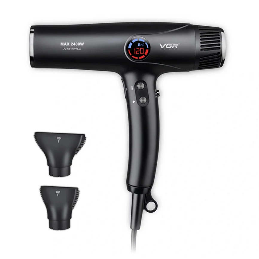 Фен профессиональный VGR V-469, 4 уровня обдува, 4 уровня температуры, 2 насадки, 2400 Вт