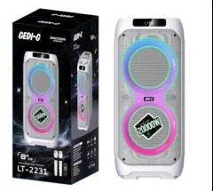 Акустическая переносная Bluetooth колонка LT-2231 с двумя радиомикрофонами 2*8" 60 Вт FM, USB, AUX, RGB