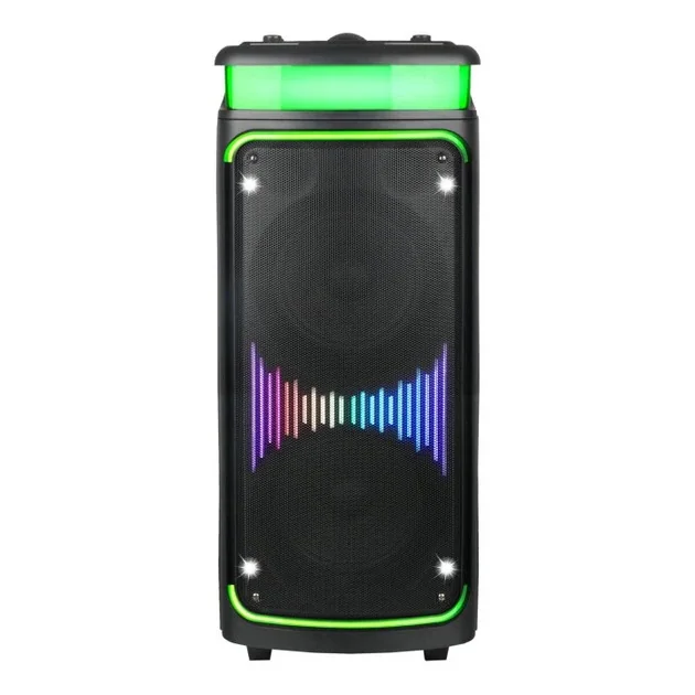 Акустическая Bluetooth колонка GeDi GD-2895 с 2 радиомикрофонами 2*8" 60 Вт FM, USB, AUX, RGB 375*375*845 мм. Черный