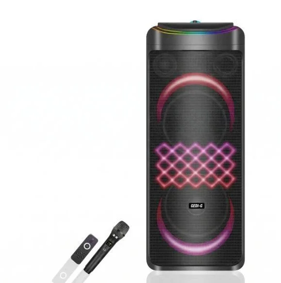 Акустическая переносная Bluetooth колонка Gedi-G GD-1015 с радиомикрофоном 2*10" 160 Вт FM, USB, AUX, RGB