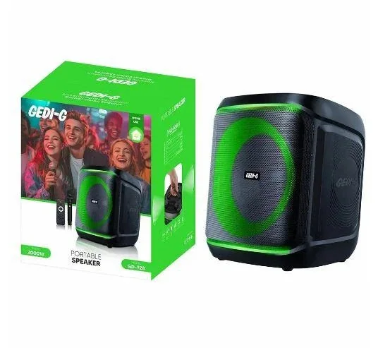 Акустическая переносная Bluetooth колонка Gedi-G GD-928 с радиомикрофоном 8" 40 Вт FM, USB, AUX, RGB