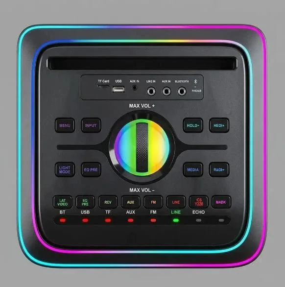 Акустическая переносная Bluetooth колонка Gedi-G GD-1015 с радиомикрофоном 2*10" 160 Вт FM, USB, AUX, RGB