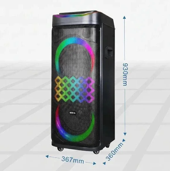 Акустическая переносная Bluetooth колонка Gedi-G GD-1015 с радиомикрофоном 2*10" 160 Вт FM, USB, AUX, RGB