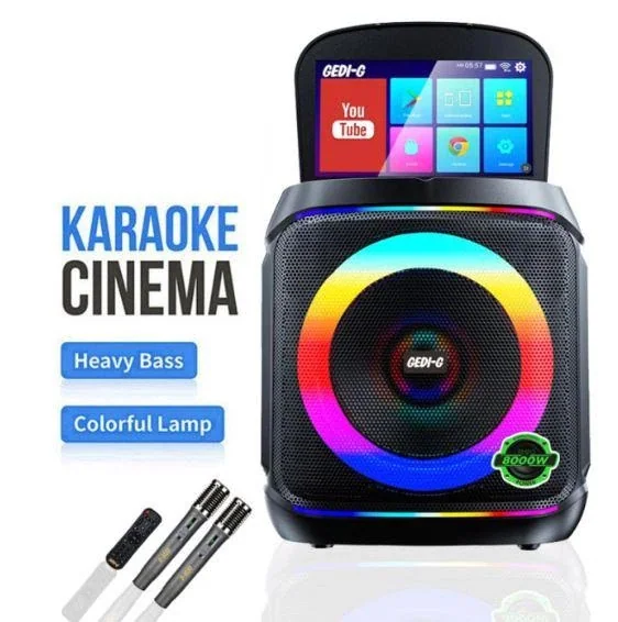 Портативная караоке-система Gedi-G GD-1420 с двумя радиомикрофонами 8" 40 Вт с 10,4-дюймовым экраном Android