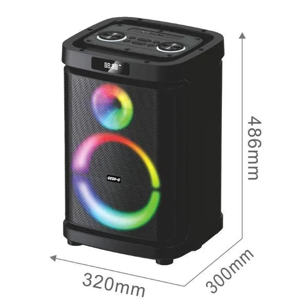 Акустическая переносная Bluetooth колонка Gedi-G GD-1019 с 2 радиомикрофонами 10" 30 Вт FM, USB, AUX, RGB
