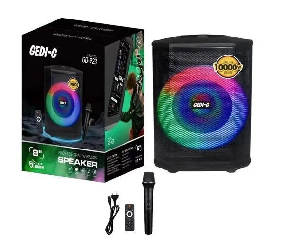 Акустическая переносная Bluetooth колонка Gedi-G GD-923 с радиомикрофоном 8" 40 Вт FM, USB, AUX, RGB