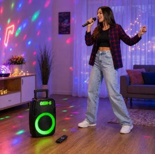 Акустическая переносная Bluetooth колонка Gedi-G GD-1219 с радиомикрофоном 12" 60 Вт FM, USB, AUX, RGB