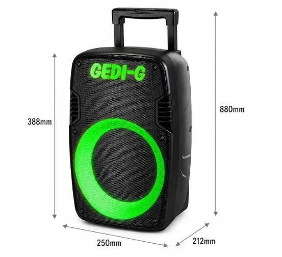 Акустическая переносная Bluetooth колонка Gedi-G GD-1219 с радиомикрофоном 12" 60 Вт FM, USB, AUX, RGB