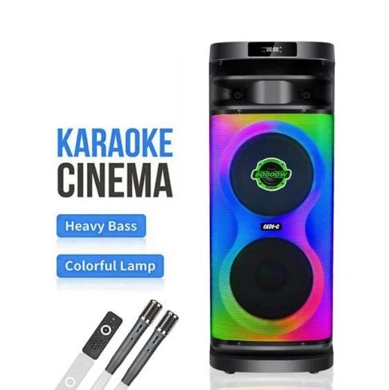 Акустическая переносная Bluetooth колонка Gedi-G GD-2858 с двумя радиомикрофонами 2*8" 160 Вт FM, USB, AUX, RGB