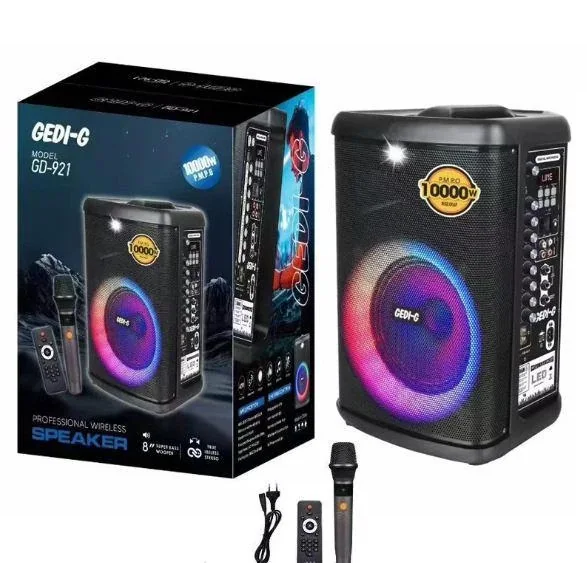Акустическая переносная Bluetooth колонка Gedi-G GD-921 с радиомикрофоном 8" 40 Вт FM, USB, AUX, RGB