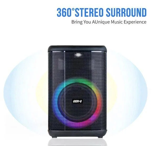 Акустическая переносная Bluetooth колонка Gedi-G GD-921 с радиомикрофоном 8" 40 Вт FM, USB, AUX, RGB