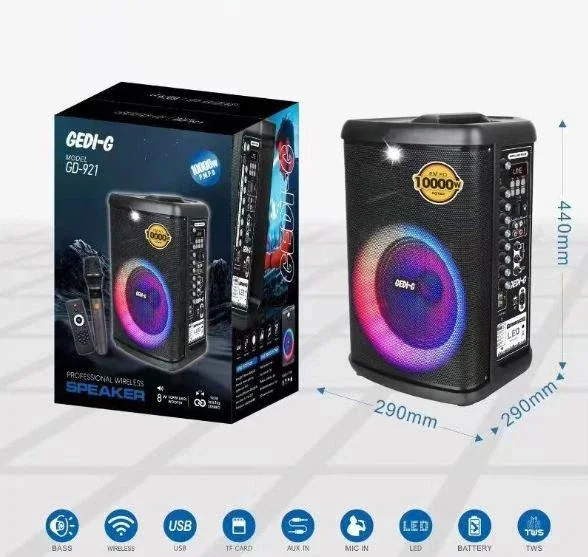 Акустическая переносная Bluetooth колонка Gedi-G GD-921 с радиомикрофоном 8" 40 Вт FM, USB, AUX, RGB