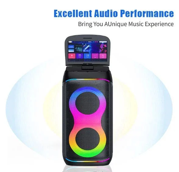 Акустическая переносная Bluetooth колонка Gedi-G GD-1066 с 2 радиомикрофонами и экраном Android 2*6.5" 50 Вт FM, USB, AUX, RGB