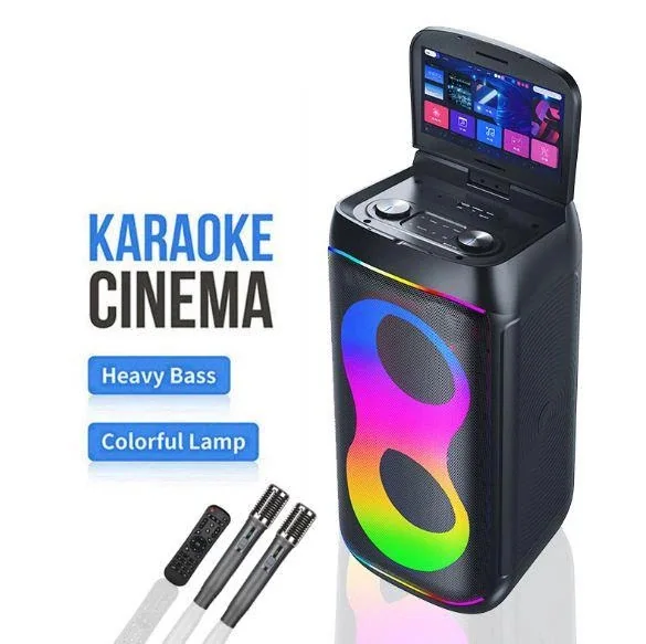 Акустическая переносная Bluetooth колонка Gedi-G GD-1066 с 2 радиомикрофонами и экраном Android 2*6.5" 50 Вт FM, USB, AUX, RGB