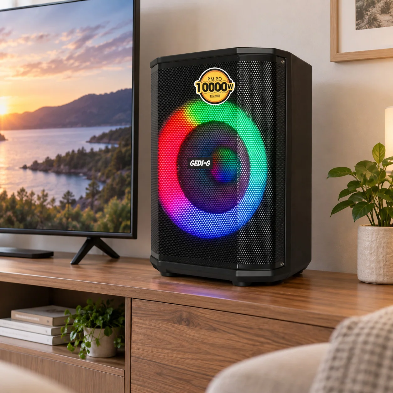 Аккумуляторная колонка Bluetooth, 40 Вт, 8", RGB, с микрофоном, Gedi-G GD-920, Черная