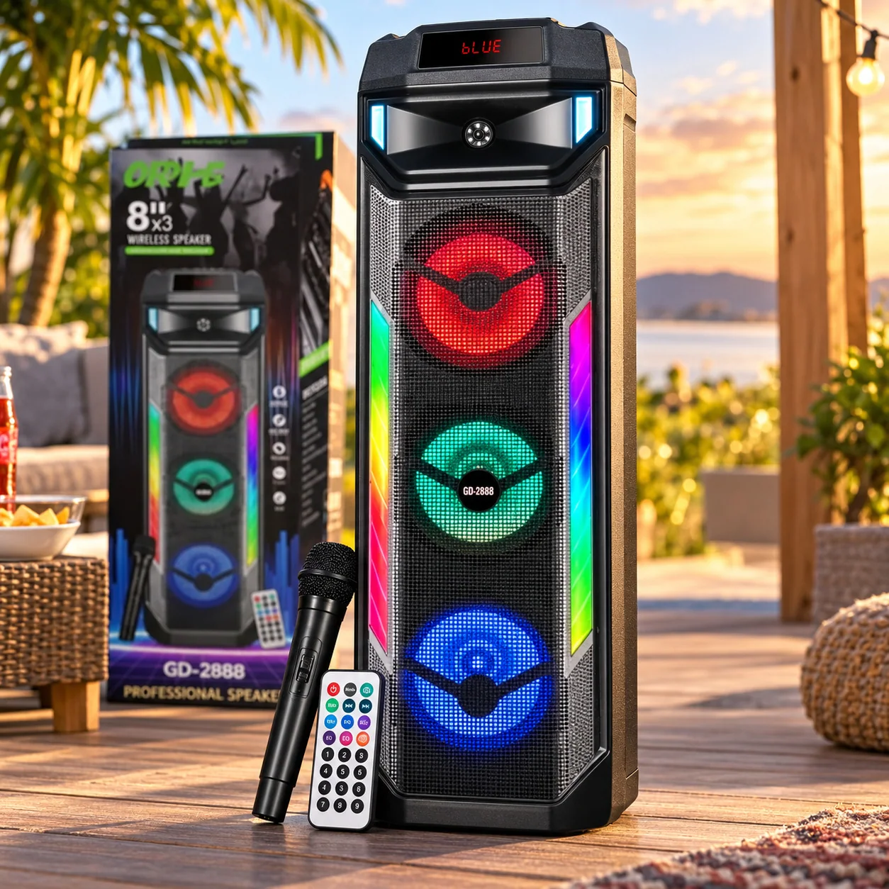 Портативная колонка Bluetooth с микрофоном, пульт, 3х8", 50 Вт, GEDI-G GD-2888, Черная