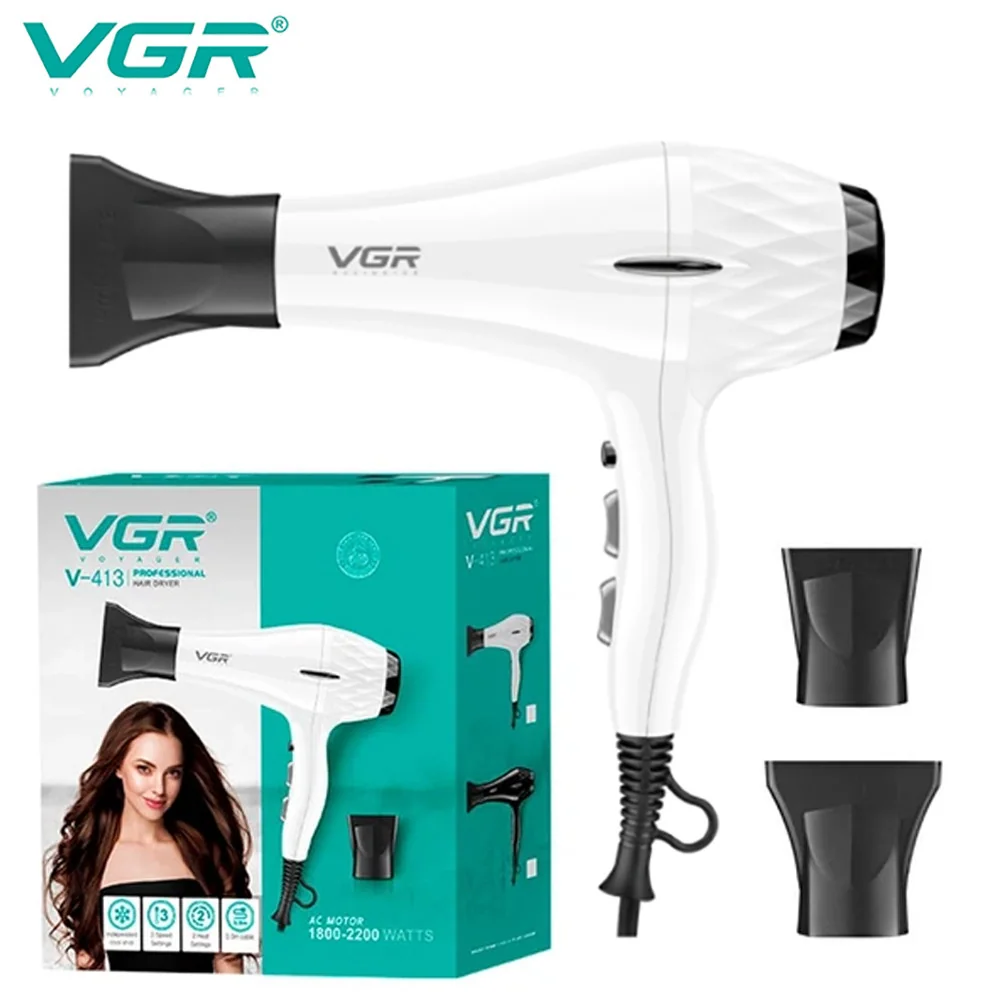 Фен профессиональный VGR V-413 WHITE, 2 скорости, 3 режима температуры, 1800-2200Вт