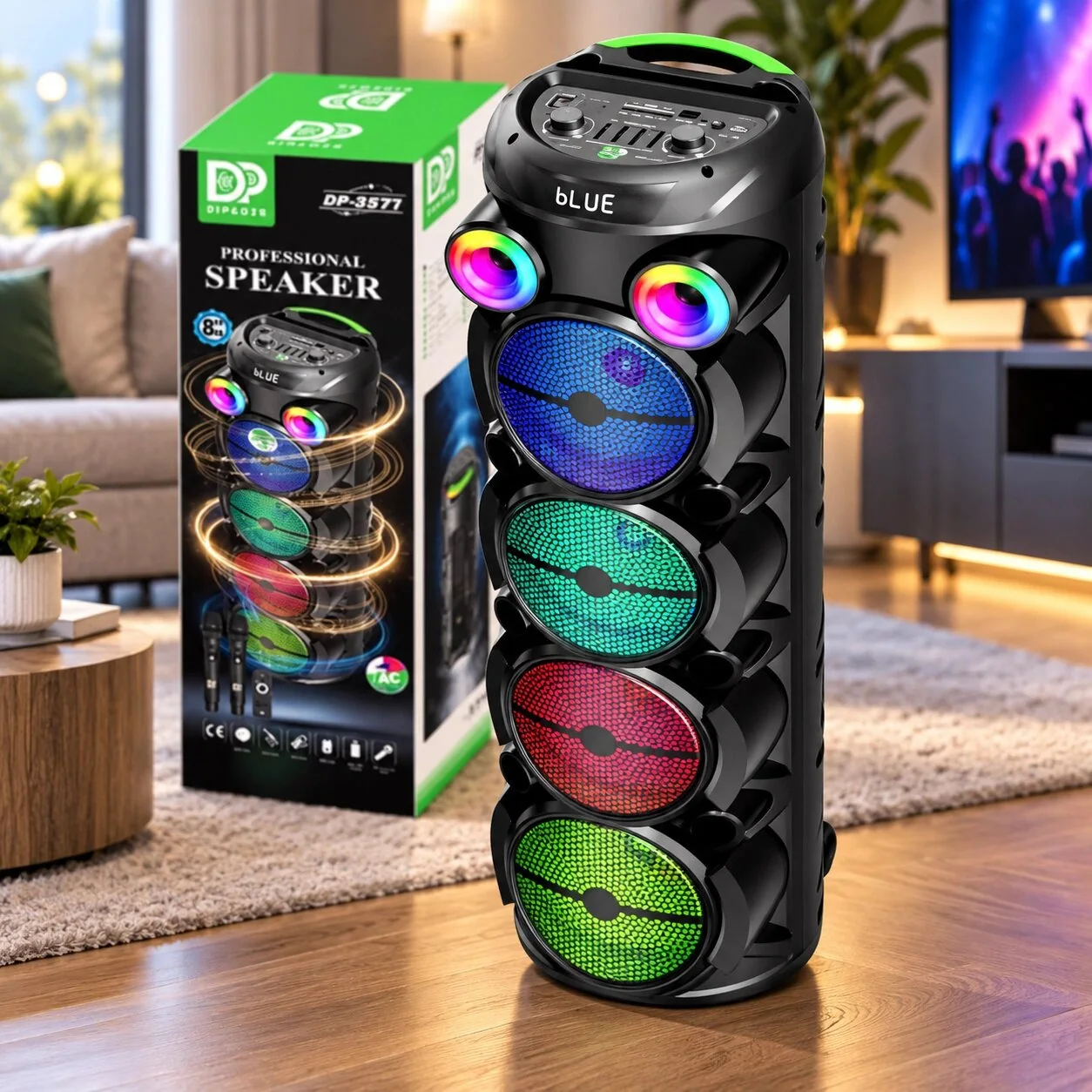 Портативна Bluetooth-колонка, 2 мікрофони, RGB, DP-2837, Чорна